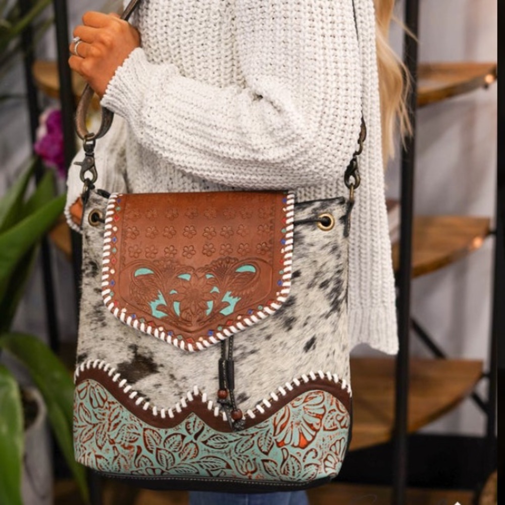 Myra landscape hand tooled Hyde crossbody bag purse NWT
